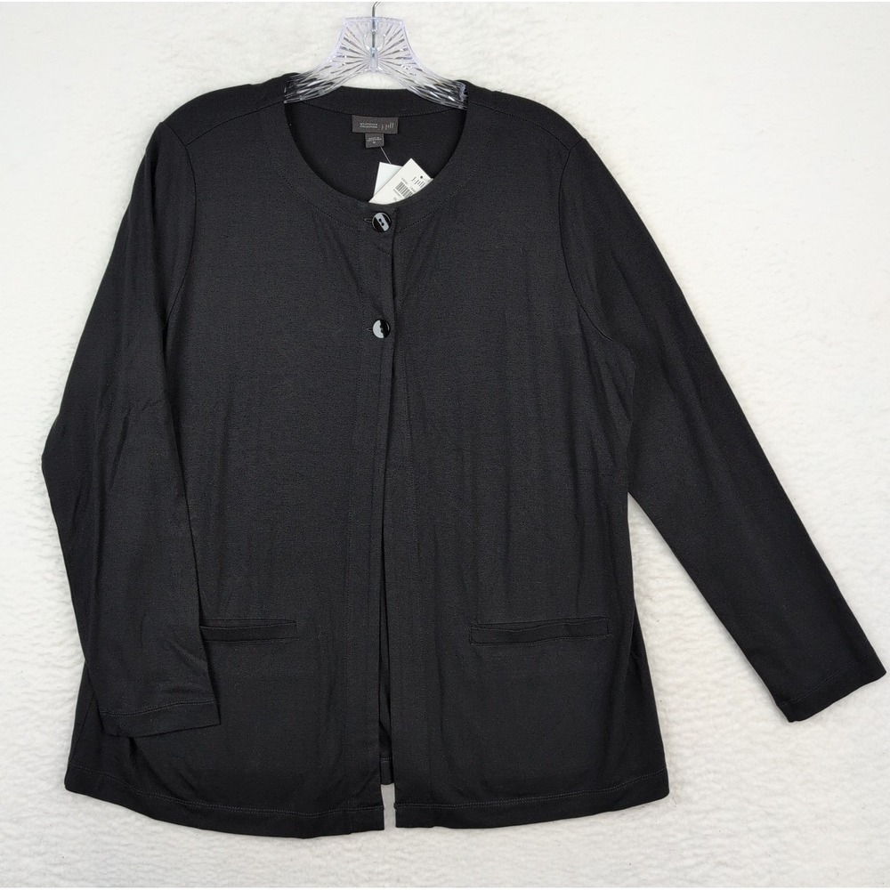 NWT J Jill Wearever Collection Top Sz Medium Black Cardigan 2 Button 3/4 Sleeve
